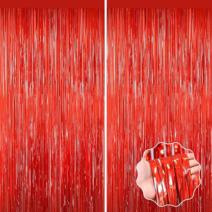 Red Tinsel Backdrop, 2Pack Fringe Curtains, Red Foil Tinsel Party Streamer Backdrop Curtains, Engagement Wedding Photo Backdrop Party Decorations for Wedding Anniversaries Christmas Baby Shower Decors