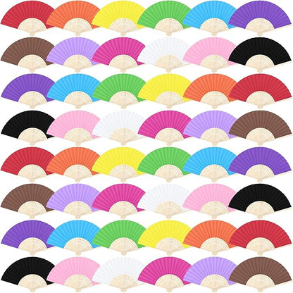 Aneco 48 Pieces Handheld Paper Fans Paper Folding Fans with Bamboos for Wedding Gift, Party, Home, DIY, Multicolor