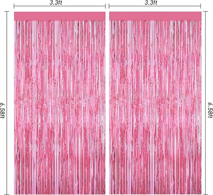 Pink Party Decorations, 2Pack Glitter Pink Backdrop, Metallic Tinsel Backdrop Fringe Curtains Backdrop Curtains, Photo Backdrop Party Supplies Wedding Engagement Christmas Birthday Party Decorations