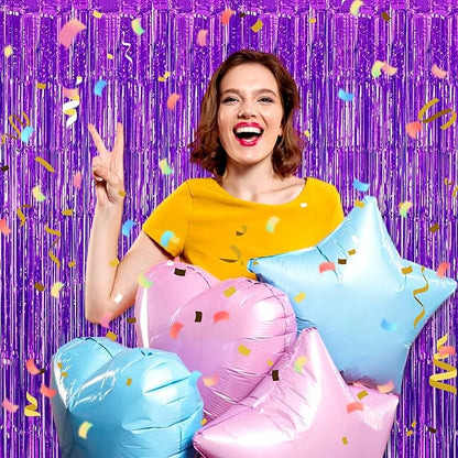 6 Pack Purple Foil Fringe Curtains Backdrop, 3.28 x 8.2 Ft Metallic Streamers Tinsel Curtains Background for Photo Booth, Birthday, Weddings, Carnivals, Graduation, Themed Party Decorations