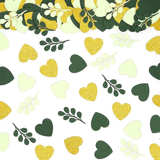 200PC Sage Green Heart Confetti for Wedding Baby Shower Engagement Birthday Bachelorette Party Decorations Greenery Eucalyptus Leaves Table Scatter for Bridal Shower Decor