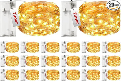 btfarm 20 Pack Fairy Lights Battery Operated with Timer, 10FT 30LED Twinkle Lights Waterproof, Copper Wire Christmas String Lights Battery Powered for Indoor Outdoor Wedding Party Holiday Decorations