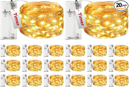 btfarm 20 Pack Fairy Lights Battery Operated with Timer, 10FT 30LED Twinkle Lights Waterproof, Copper Wire Christmas String Lights Battery Powered for Indoor Outdoor Wedding Party Holiday Decorations