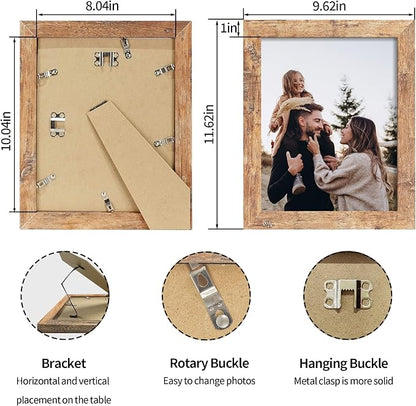 8x10 Picture Frame Set of 4 with High Definition Real Glass, Mixed Color Wood Photo Frames for Desktop Display and Wall Mounting