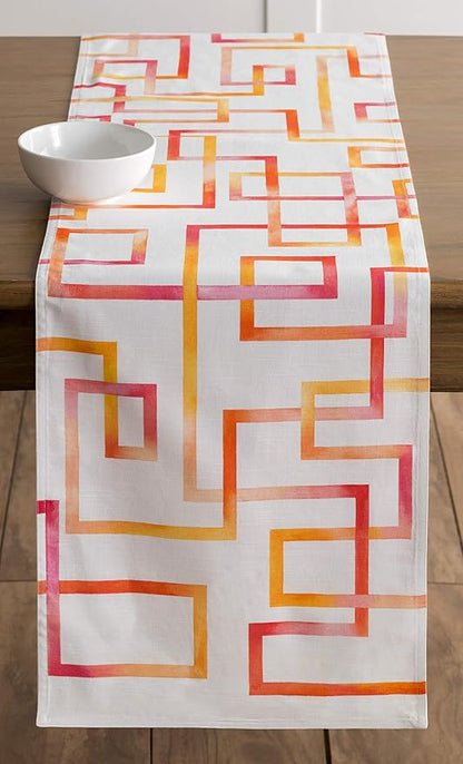 Maison d' Hermine Table Runner 100% Cotton Double Layer Table Runners 72 inches Long Decorative for Kitchen Dining Party Baby Shower Wedding Bridal Shower Spring Summer (Summer Maze, 14.50" x 72")