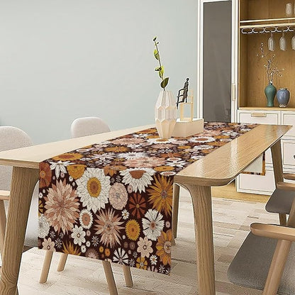 Boho Floral Table Runner, Vintage Country Farmhouse Daisy Flowers Modern Kitchen Dining Room Decoration for Indoor and Outdoor Wedding Party Banquet Table Runner 13x36 Inch