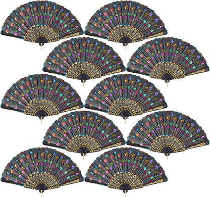 QIRMIZI 30 Pack Fabric Folding Handheld Fans, Perfect for Weddings, Parties, and Dancing,Multicolour