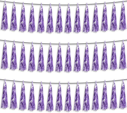 3P Light Purple Foil Fringe Metallic Tassel Streamers Banner Tassel Garland for Parade Floats, Bachelorette, Wedding, Birthday, Halloween, Christmas, Bridal/Baby Shower Party Decorations