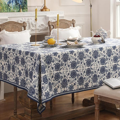 patdrea Designer Vintage Blue Floral Tablecloth for Square Table,Linen Paisley Breathable Pattern Table Cloth,Home Cover Decor for Kitchen Dining Christmas,Thanksgiving,67"x67"-Lantang a