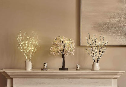 LITBLOOM Lighted Cherry Blossom Tree Pink 18IN 40 LED with Timer Artificial Tabletop Bonsai Tree Lights USB Plug or Battery Operated for Wedding Party Home Birthday Decoration