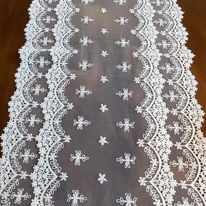 Inicia Table Lace Runner 12×70 inch Embroidered for Holiday Wedding Picnic Daily Dinner Tables White Decor (Polyester, 12"×70" (31cm×180cm))