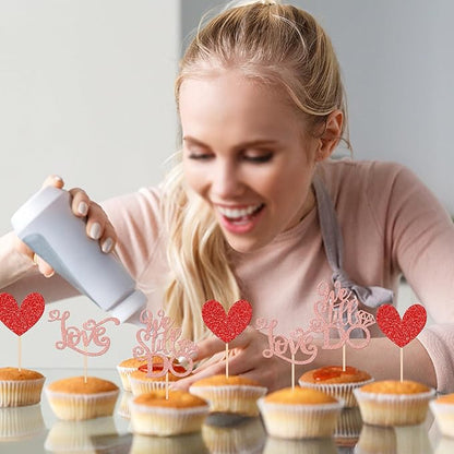 24 PCS We Still Do Cupcake Toppers Glitter Love Heart Bridal Shower Cupcake Picks for Wedding Engagement Bridal Shower Theme Party Cake Decorations Supplies Rose Gold