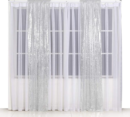 Poise3EHome Silver Sequin Backdrop Curtains,2ft x 8ft Sequin Photography Backdrop Curtain 2 Panels for Party Decoration