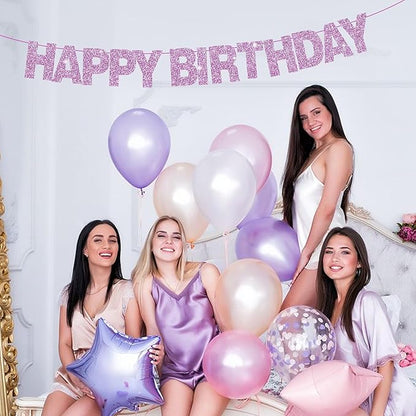 BEISHIDA 116 PCS A-Z Glitter Light Purple DIY Letter Banner Kit Make Your Own Banner，Including 111 Letters and Numbers 3 Rope and 7 Threading Device,Customized for Birthday Graduation Wedding Party Decor