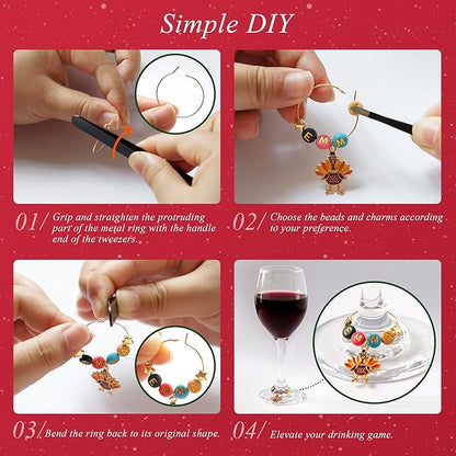 DIY Wine Glass Charms Kit, 25pcs Personalized Reusable Drink Marker Tags, Glass Identifiers for Wine Tasting Party, Unique Hostess Gifts & Party Decorations