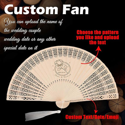 10 PCS Custom Fans Personalized Folding Fans for Line Dancing Wooden Hand Fan Wedding Favors Bulk Fans for Guests Party Event Use (Style10)