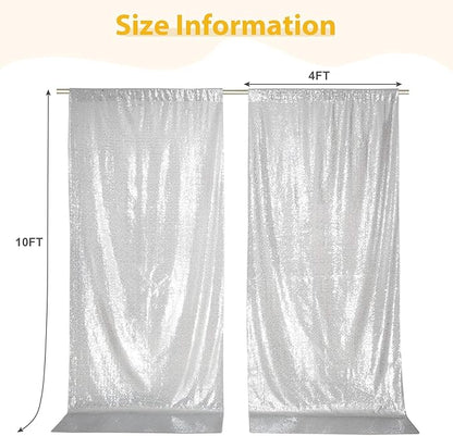 SquarePie Sequin Backdrop Curtain 8FT x 10FT Silver Satin Backing Fabric Photography Background for Wedding Patry 4FT x 10FT 2 Panels