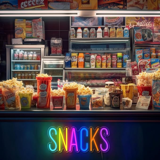 Snacks Neon Sign,Snack Bar Sign for Art Wall Decor,Cake Candy Shop Snack Stall Mancave Coffee Bars,Dimmable USB Powered Colorful Snacks Neon Light Sign