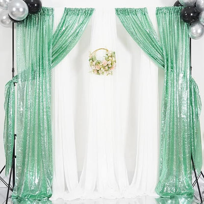 Poise3EHome Mint Green Sequin Backdrop Curtain, 2 Panels, 2FTx8FT, Polyester, for Party Wedding Sequence Decoration