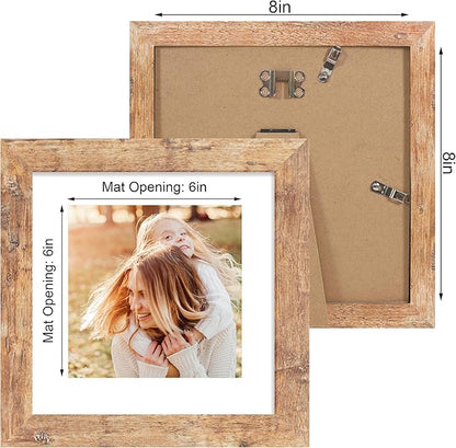8x8 Picture Frame Set of 4 with HD Glass, Display 6x6 Pictures with Mat or 8 x 8 Without Mat, Square Wood Photo Frame for Wall Mount and Tabletop Display