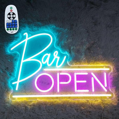 Open Bar Neon sign (LARGE 24x16'') Lights Neon Sign and Decor Led Light, Neon Signs For Man Cave (24x16'', Light Blue & Pink)
