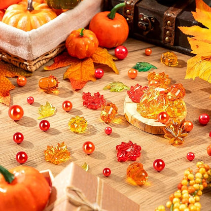 120Pcs Fall Vase Filler, Thanksgiving Faux Pearls for Vase Filler for Vases for Thanksgiving Halloween Fall Table Centerpieces