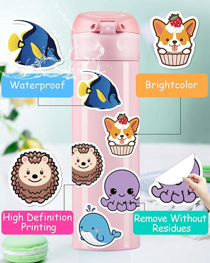 100 Pcs Animal Stickers for Kids, Cute Water Bottle Stickers for Kids Waterproof, Vinyl Laptop Kid Sticker Pack, Kid Classroom Prizes for Elementary Students