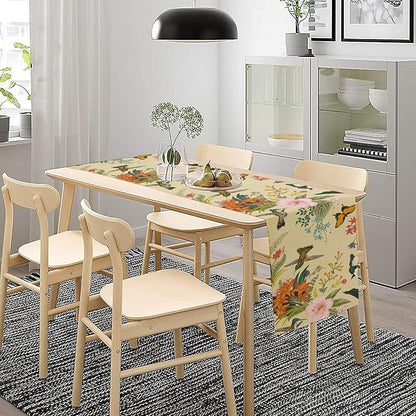 Brown Bird Floral Table Runner Spring Flower Kitchen Table Decoration Suitable for Family Dinner Decoration 13x70 Inch