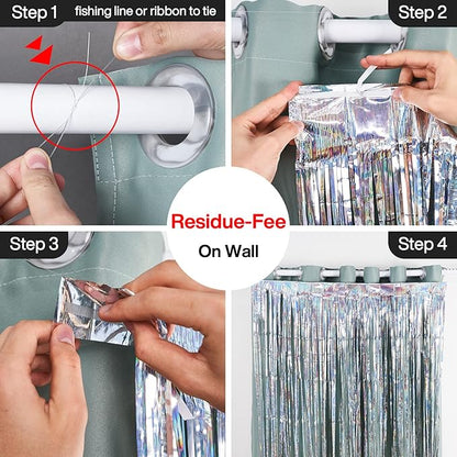 PartyWoo Foil Fringe Curtains Silver, 2 pcs 3.3x6.6 ft Silver Streamers, Fringe Backdrop, Tinsel Backdrop, Tinsel Curtain, Metallic Door Shimmer, Birthday Party Streamers, Christmas Decorations