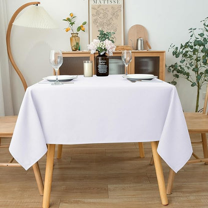 Biscaynebay Textured Fabric Square Tablecloths 60x60 Inches, White Water Resistant Table Cloth Small Card Folding Table Covers Linen for Dining, Kitchen, Wedding and Parties etc. Machine Washable