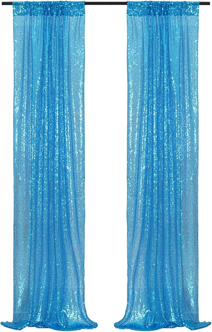 Poise3EHome Turquoise Sequin Backdrop Curtains, 4 Panels Sequin Backdrop, 2FTx8FT Sequin Curtains for Party Wedding Sequence Backdrop