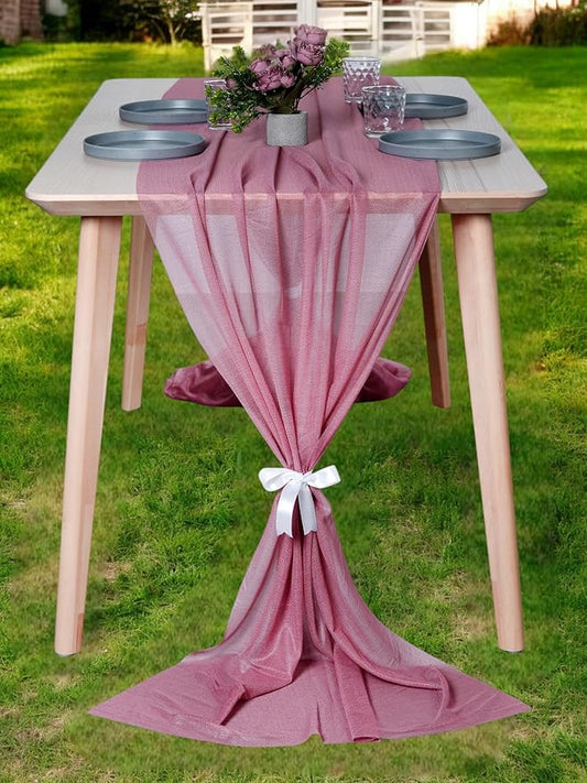 MDS 15 Pack 10ft Chiffon Table Runner 29 x 120 Inches Sheer Wedding Runner Romantic Rustic Table Runner for Wedding Decorations, Birthday Parties, Bridal Shower Party Arch Decor - mauva