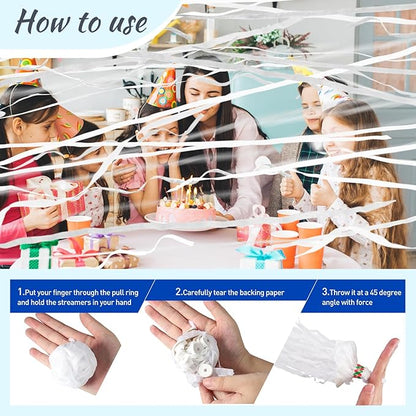 No Mess Streamers 100pack, White Confetti Poppers,Hand Throw Party Poppers No Mess for Birthday, Graduation, Wedding Send Off, Engagement Party Favors（White 100Pack）