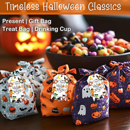 50 Pcs Halloween Tags with String, 2.1"×3.5" Pumpkin Paper Gifts Tags, Ghost Trick or Treat for Candy, Black Cat Happy Halloween Gifts Tag Wrap for Party Favor - B02