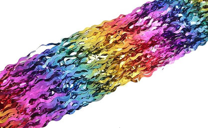 4 Pack Wavy Rainbow Foil Fringe Curtain | 3.3x6.6ft Colorful Tinsel Metallic Streamers Holiday Photo Booth Props Backdrop for Engagement Bridal Shower Unicorn Party Decorations