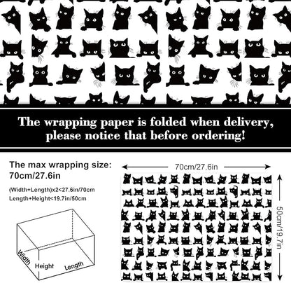 JarThenaAMCS 8 Sheets Cat Wrapping Paper - Not Roll - Cartoon Black Cat Gift Wrap Paper Folded Flat Decorative DIY Craft Art Paper for Halloween Birthday Holiday Party Supplies
