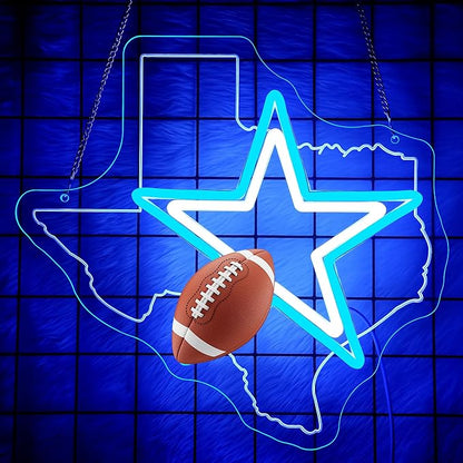 Cowboy Football Neon Sign Texas Neon Sign for Wall Decor - Neon Star Acrylic USB Powered LED Wall Art Decor, Light Up Sign Dimmable, for Man Cave Bedroom Bar Club Party Game Room 14.02 x 13.35 Inches