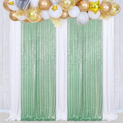 Poise3EHome Mint Green Sequin Backdrop Curtain, 2 Panels, 2FTx8FT, Polyester, for Party Wedding Sequence Decoration