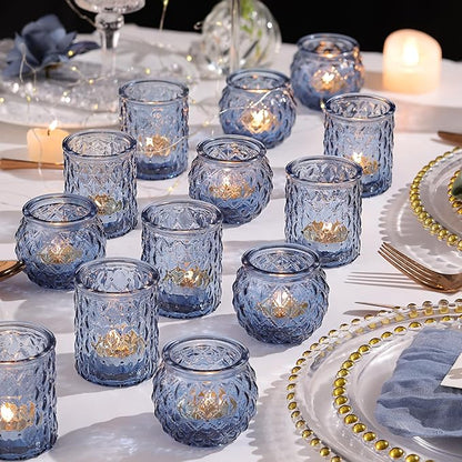 36pcs Assorted Blue Votive Candle Holders, Blue Candle Holders for Wedding Table Decor, Tea Lights Candle Holder for Table Centerpiece, Bridal Shower, Baby Shower Decorations