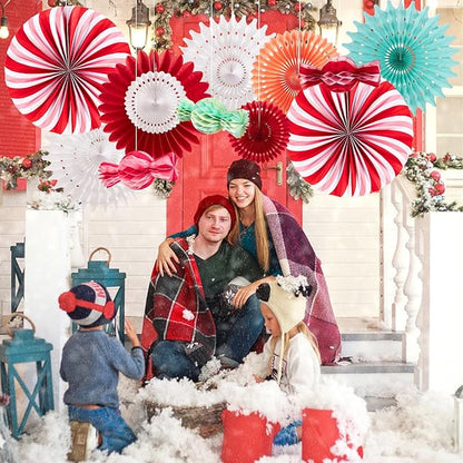 Christmas Hanging Paper Fans Decoration Christmas Peppermint Candy Hanging Ornaments Party Ceiling Hangings Deco Candy Tissue Paper Fans Backdrops Party Supply
