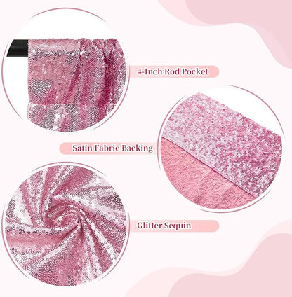 SquarePie Sequin Backdrop Less Transparent Background Sparkly Curtain for Wedding Party 10FT x 10FT Fuchsia Pink