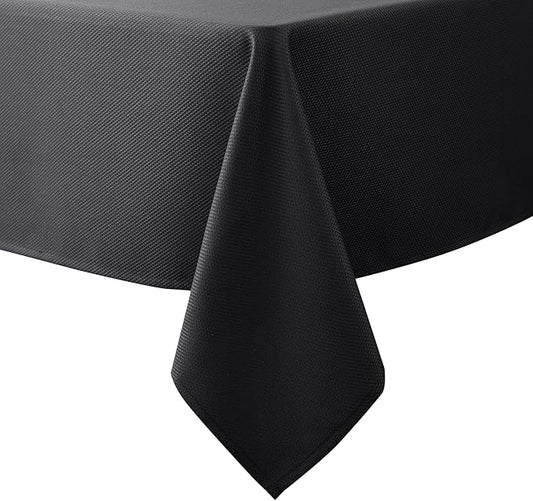 Biscaynebay Textured Fabric Tablecloths 60x84 Rectangular, Black Water Resistant Spill Proof Tablecloths for Dining, Kitchen, Wedding and Parties, Machine Washable