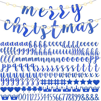 TaoBary 167 Pcs DIY Banner Kit Happy Birthday Glitter Banner Customizable Glitter Make Your Own Kit 162 Letters Symbols and Numbers 3 Rope for Birthday Halloween Wedding Christmas(Royal Blue)