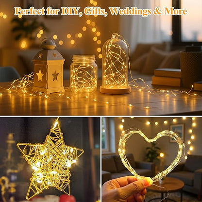 Lakumu 24 Pack Fairy Lights Battery Operated -7FT 20LED String Lights Waterproof Silver Wire Firefly Starry Moon Lights for DIY Christmas Decorations Party Wedding Centerpiece Table Decor, Warm White