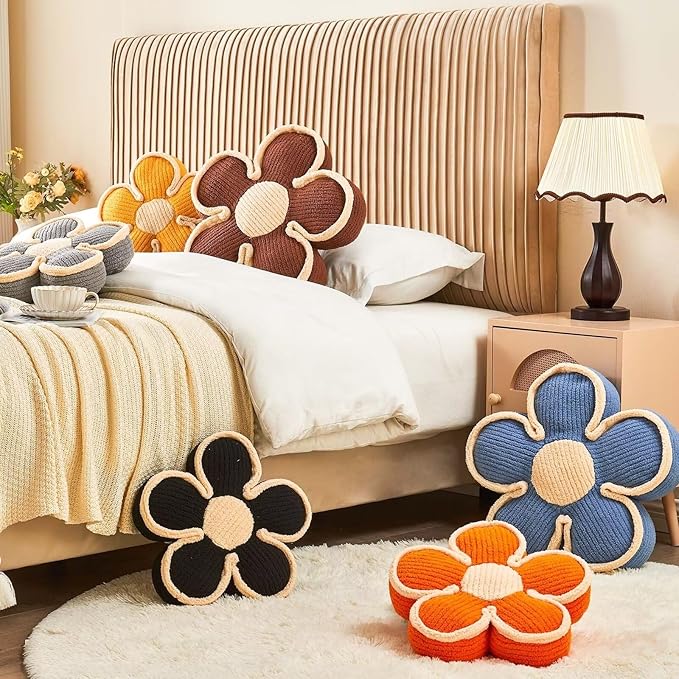 Flower Pillow, Soft Flower Shaped Floor Cushion, Flower Decorative Throw Pillow, Cute Flower Seating Cushion, Flower Room Décor Plush Pillows for Sofa Couch Bed (17.7 Inch, Peach Pink)