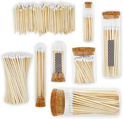 2" Classic White Tip Safety Matches | 3 Glass Bottles Each with Cork Top, Striker & 20 Matchsticks by Thankful Greetings (60+ Total) | Decorative & Unique for Home Decor, Event Giveaways