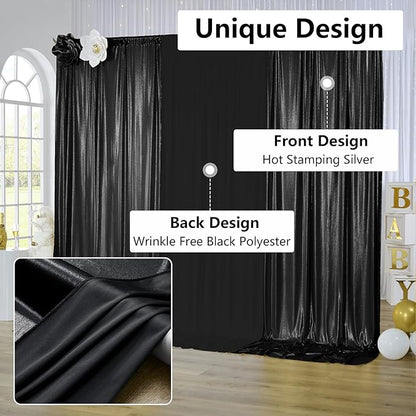 10x10 ft Wrinkle Free Black Sequin Backdrop Curtain for Parties,Thick Not Fall Glitter Wedding Drapes Backdrop,2 Panels 5x10ft Shimmer Photo Wall Back Drop Cloth for Birthday Photography Background