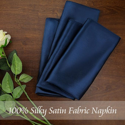 Manyshofu 50 Pieces Navy Blue Satin Napkins - 12x12 Inches Cloth Napkins, Square Satin Fabric Napkin Set - Elegant & Smooth Table Napkins for Wedding Dinner Party Lunch Banquet Decoration