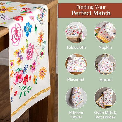 Maison d' Hermine Table Runner 100% Cotton Double Layer Table Runners 108 inches Long Decorative for Home Dining Party Wedding Bridal Shower Spring Summer (Happy Florals - Sweety, 14.50" x 108")