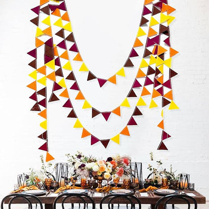 Fall Party Decoration Orange Yellow Brown Burgundy Felt Hanging Triangle Mini Bunting Pennant Banner Flag for Autumn Thanksgiving Harvest Birthday Wedding Baby Shower Party Classroom Nursery Decor